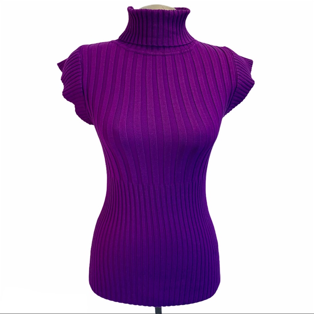 Purple stretchy short sleeve ribbed turtleneck SzM